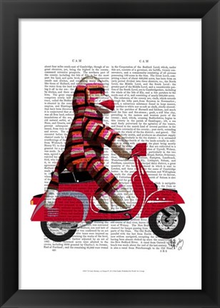 Framed Sock Monkey on Moped Print