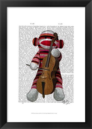 Framed Sock Monkey and Cello Print