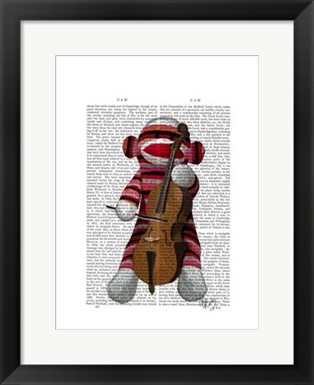 Framed Sock Monkey and Cello Print