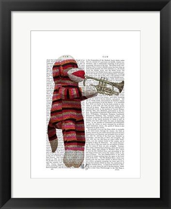 Framed Sock Monkey Playing Trumpet Print