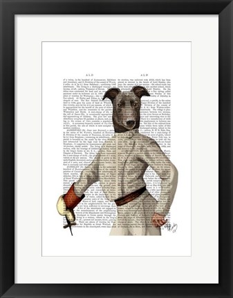 Framed Greyhound Fencer in Cream Portrait Print