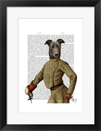 Framed Greyhound Fencer Dark Portrait Print