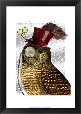 Framed Owl With Top Hat Print