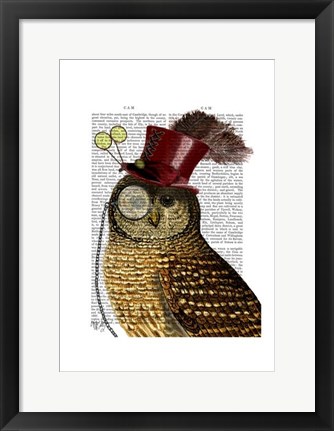 Framed Owl With Top Hat Print