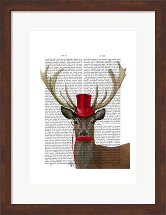 Framed Deer with Red Top Hat and Moustache Print