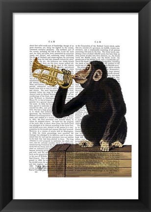 Framed Monkey Playing Trumpet Print