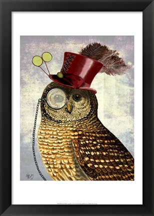 Framed Owl With Top Hat Print