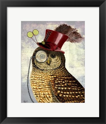 Framed Owl With Top Hat Print