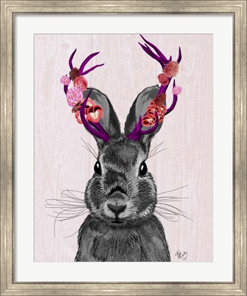 Framed Jackalope with Pink Antlers Print