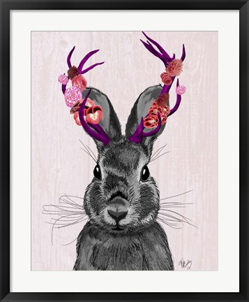 Framed Jackalope with Pink Antlers Print