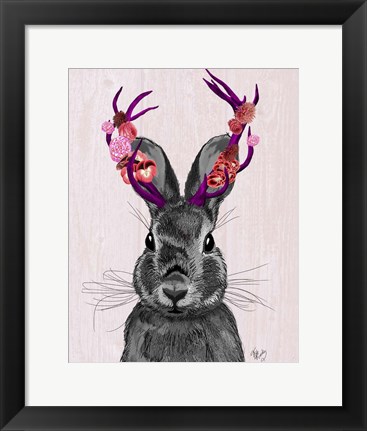 Framed Jackalope with Pink Antlers Print