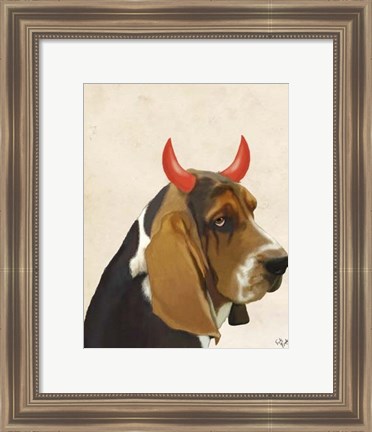 Framed Little Devil Basset Hound Print