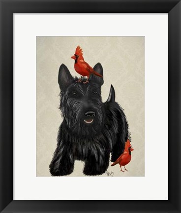 Framed Scottie Dog and Red Birds Print