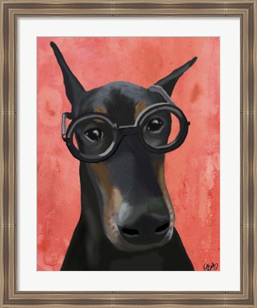 Framed Doberman With Glasses Print