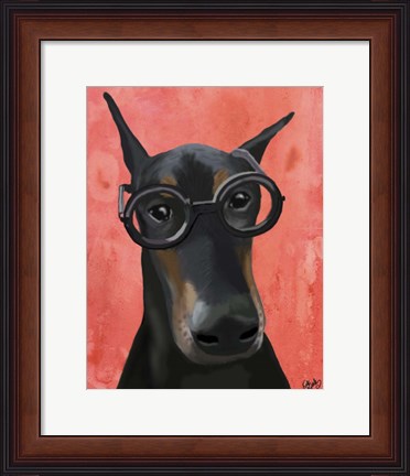 Framed Doberman With Glasses Print