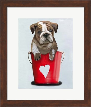 Framed Bulldog Bucket Of Love Red Print