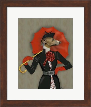 Framed Elegant Greyhound and Red Umbrella Print