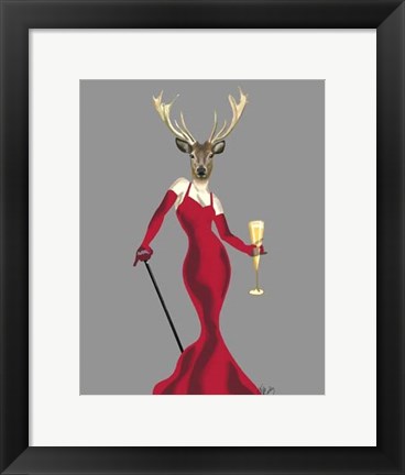 Framed Glamour Deer in Red Print