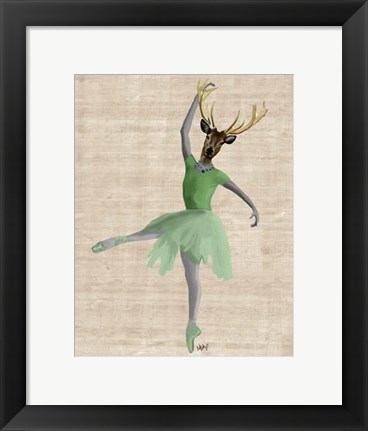 Framed Ballet Deer in Green II Print