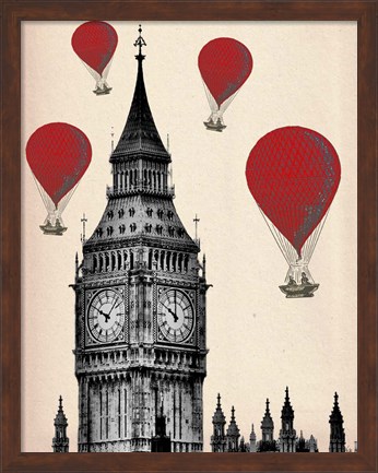 Framed Big Ben and Red Hot Air Balloons Print