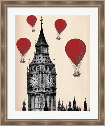 Framed Big Ben and Red Hot Air Balloons Print