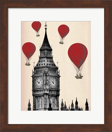 Framed Big Ben and Red Hot Air Balloons Print