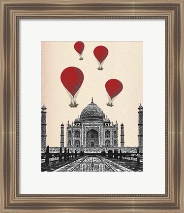 Framed Taj Mahal and Red Hot Air Balloons Print