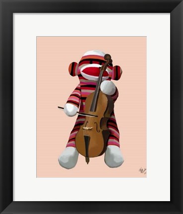 Framed Sock Monkey and Cello Print