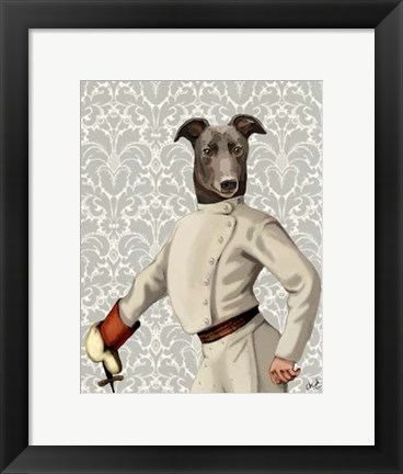 Framed Greyhound Fencer in Cream Portrait Print