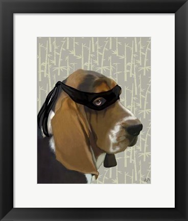 Framed Ninja Basset Hound Dog Print