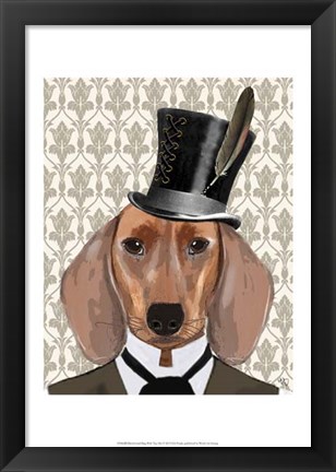 Framed Dachshund Dog With Top Hat Print