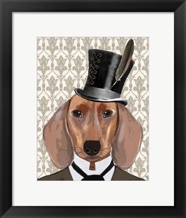 Framed Dachshund Dog With Top Hat Print