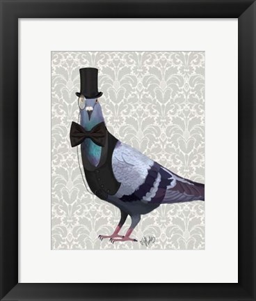 Framed Pigeon in Waistcoat and Top Hat Print