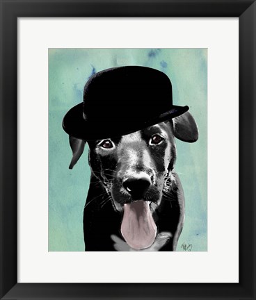 Framed Black Labrador in Bowler Hat Print