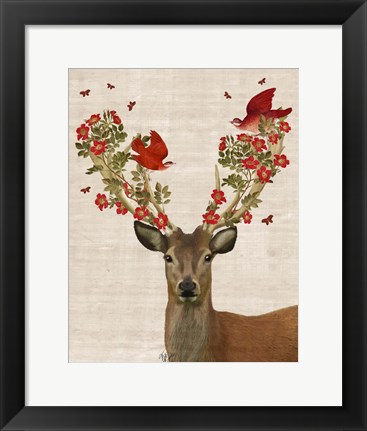 Framed Deer and Love Birds Print