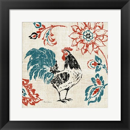 Framed Toile Rooster I Print