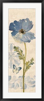 Framed Watercolor Poppies Blue Panel II Print