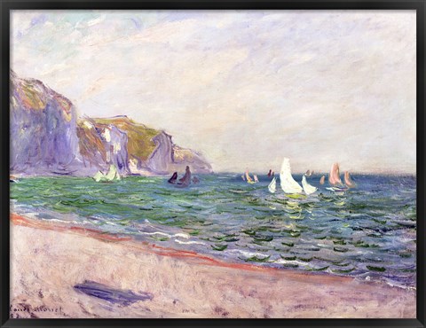 Framed Boats below the Cliffs at Pourville, 1882 Print