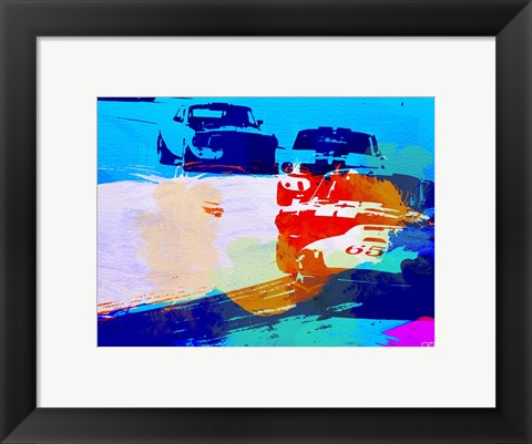 Framed Mustang On The Race Track Watercolor Print