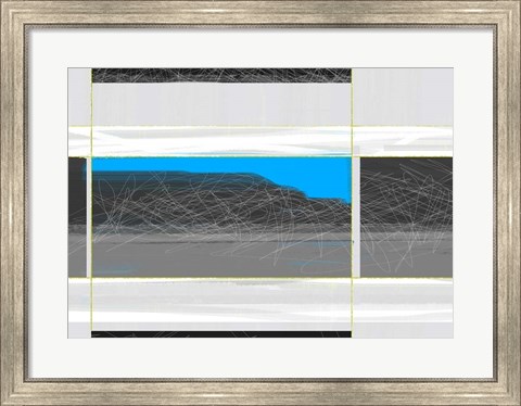 Framed Abstract White and Blue Print