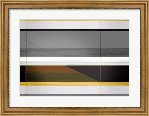 Framed Abstract Grey and Yellow Stripes Print