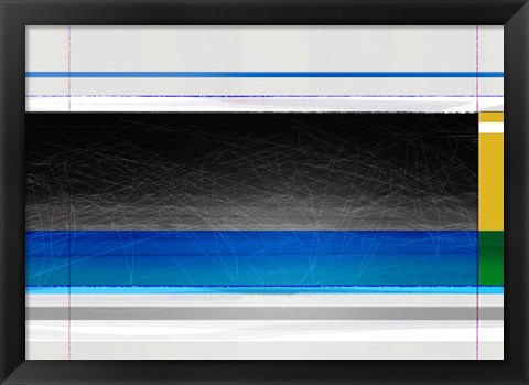 Framed Abstract Blue Black and yellow Print