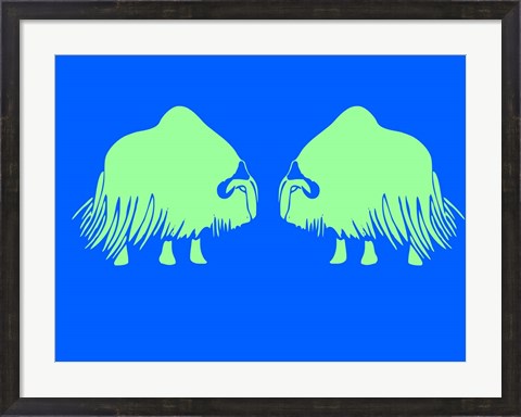 Framed Two Green Oxes Print