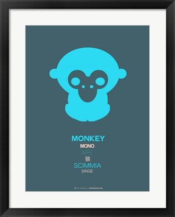 Framed Blue Monkey Multilingual Print