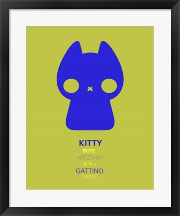 Framed Blue Kitty Multilingual Print