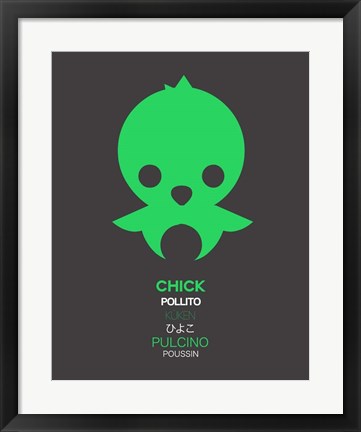 Framed Green Chick Multilingual 1 Print
