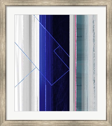 Framed Abstract White and Dark Blue Print