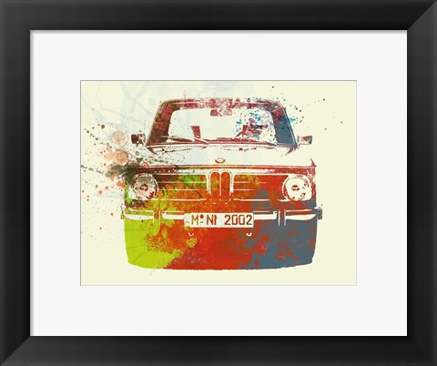 Framed BMW 2002 Front Watercolor 2 Print