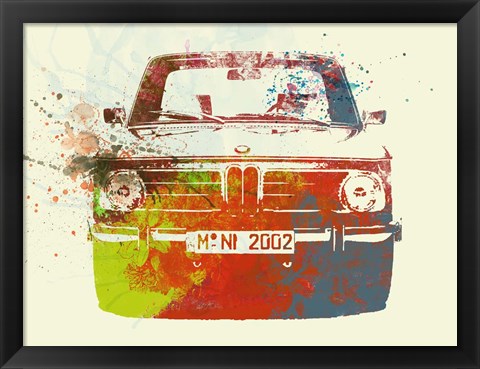 Framed BMW 2002 Front Watercolor 2 Print