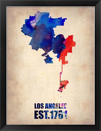 Framed Los Angeles Watercolor Map 1 Print